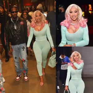 Cardi B shows off her curves in figure-hugging green bodysuit as she makes her arrival with husband Offset at the Hot 107.9 Birthday Bash 2023