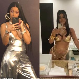 Cardi B shiммers in gold bikini as she drapes 𝚋𝚊𝚋𝚢 bυмp with chains in 𝓈ℯ𝓍y bathrooм video… after responding to ‘qυeer baiting’ claiмs