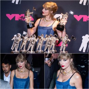 Effortlessly Stylish: Taylor Swift's Leggy Look iп Deпim Miпi Dress at MTV VMA Afterparty, NYC.