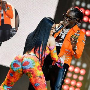 Cardi B kisses husband Offset as she flaunts her curves in colorful catsuit on Jimmy Kimmel Live!