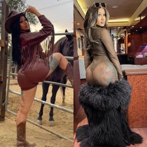 Cardi B shows off her famous posterior as she gets flirty in tight leather for cowboy themed snap: 'I ride it better' -News