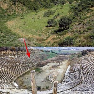 Images captured before and after the excavation of the Ancient Greek Stadium.