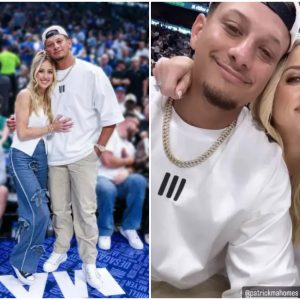 At a basketball game, Brittany Mahomes and Travis Kelce exchange provocative denim outfits