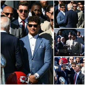 At the White House, Travis Kelce and Patrick Mahomes celebrate the Kansas City Chiefs' 2024 Super Bowl victory