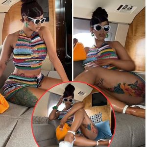 Cardi B sizzles in a colorful crochet crop top and VERY tiny shorts aboard private jet… ahead of a Memorial Day Weekend vacation with husband Offset